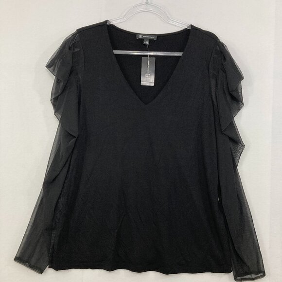 New INC International Concepts size XXL Black Mesh Sleeve Stretch Knit Top - Picture 1 of 10